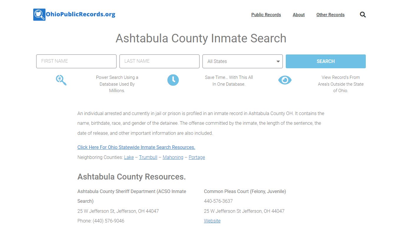 Ashtabula County Inmate Search - ACSO Current & Past Jail Records